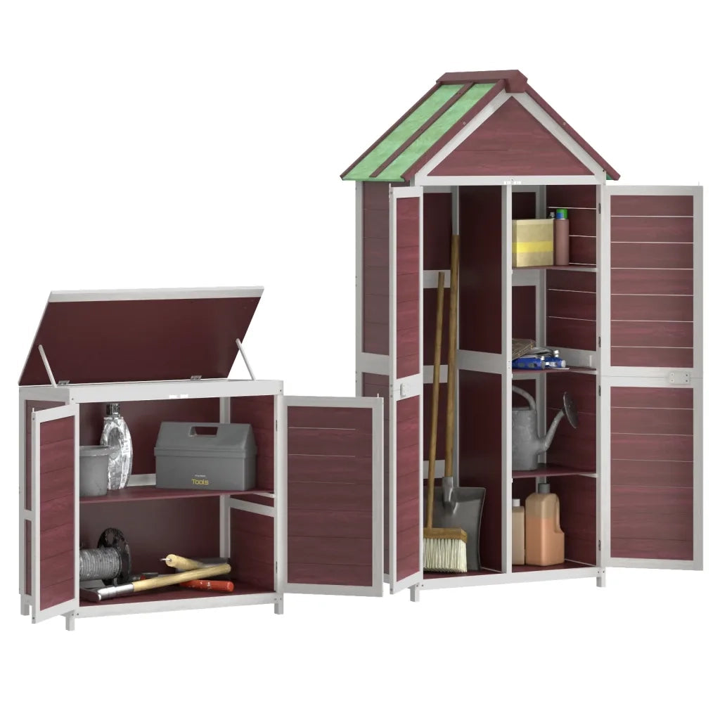 Set Rimessa Attrezzi da Giardino 2pz Moka Legno Massello Pino 172251