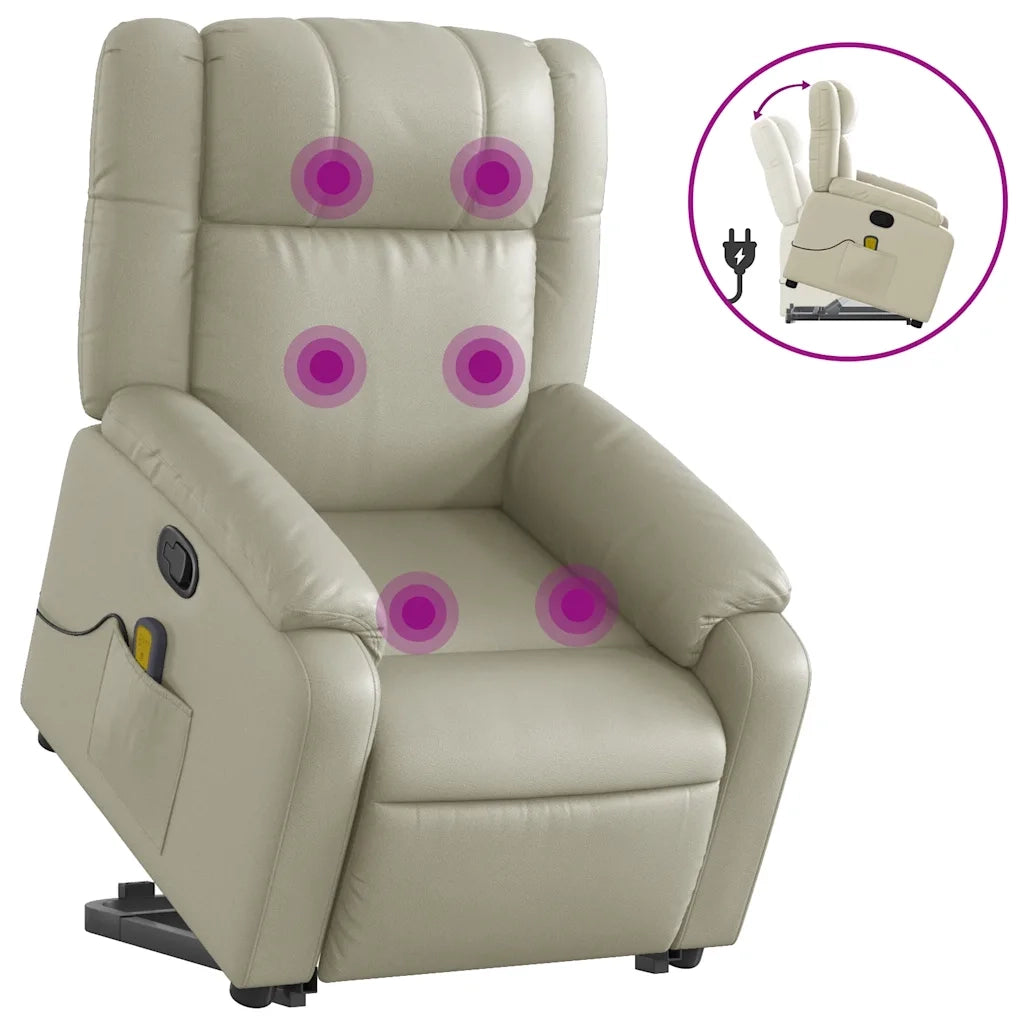Divano Sedia-Poltrona Alzapersona Reclinabile Massaggio Crema Similpelle 304712