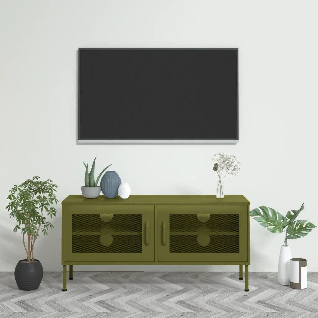 Mobile TV Verde Oliva 105x35x50 cm in Acciaio 336234