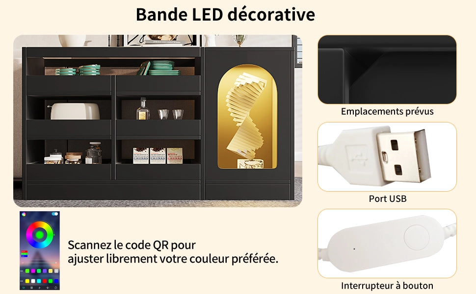 Cassettiera con Luce LED ¨C MINIMAL ¨C Nero, 6 Cassetti, Design Moderno
