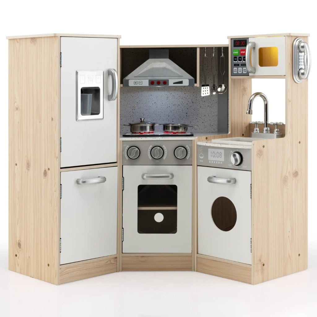 Cucina per bambini 105 x 49 x 85 cm con suoni e luci stile moderno in MDF bianco e naturale 20_0019986