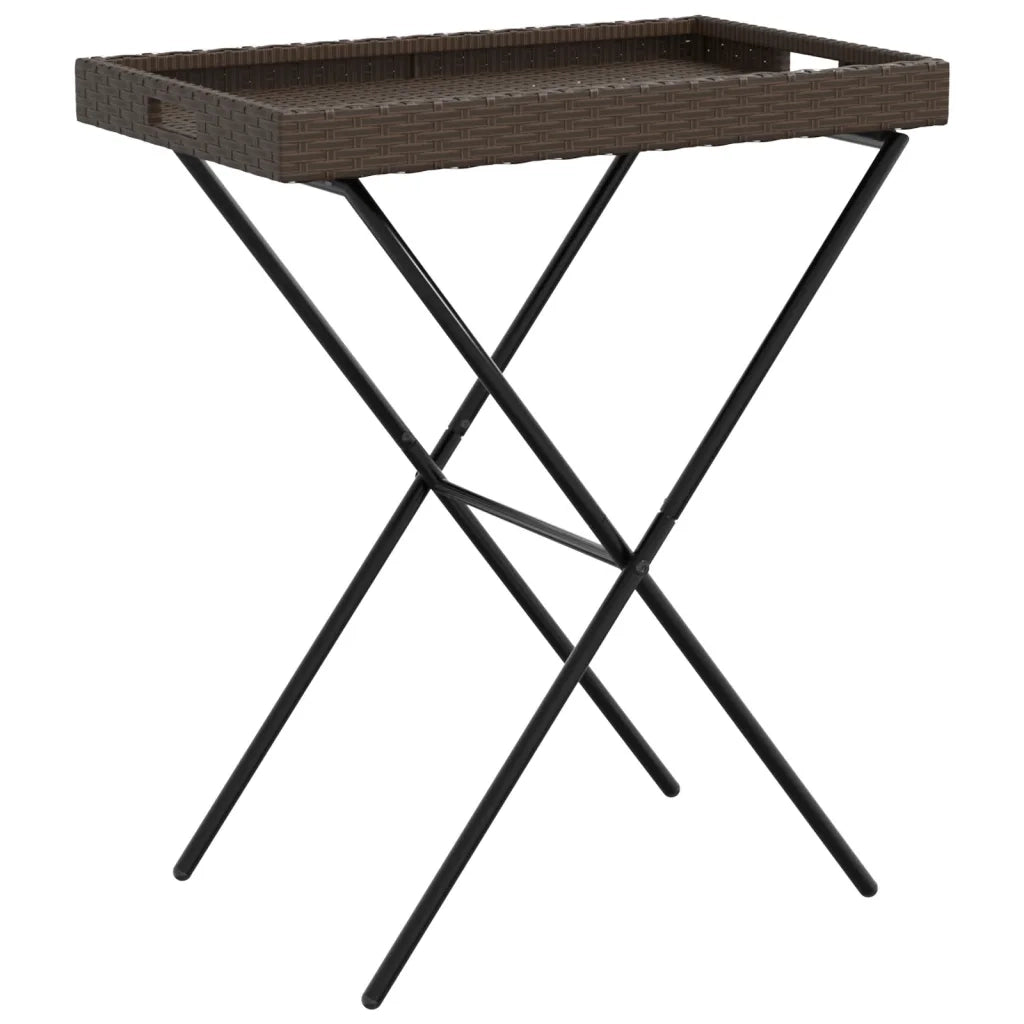Tavolino da Giardino | Tavolino Vassoio Pieghevole Marrone 65x40x75 cm in Polyrattan