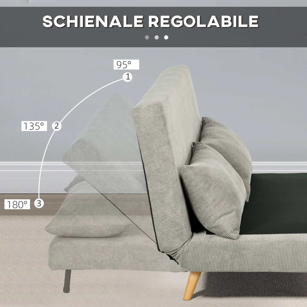 Divano Letto Matrimoniale con Schienale Regolabile ¨C Zephmum ¨C Tessuto Grigio
