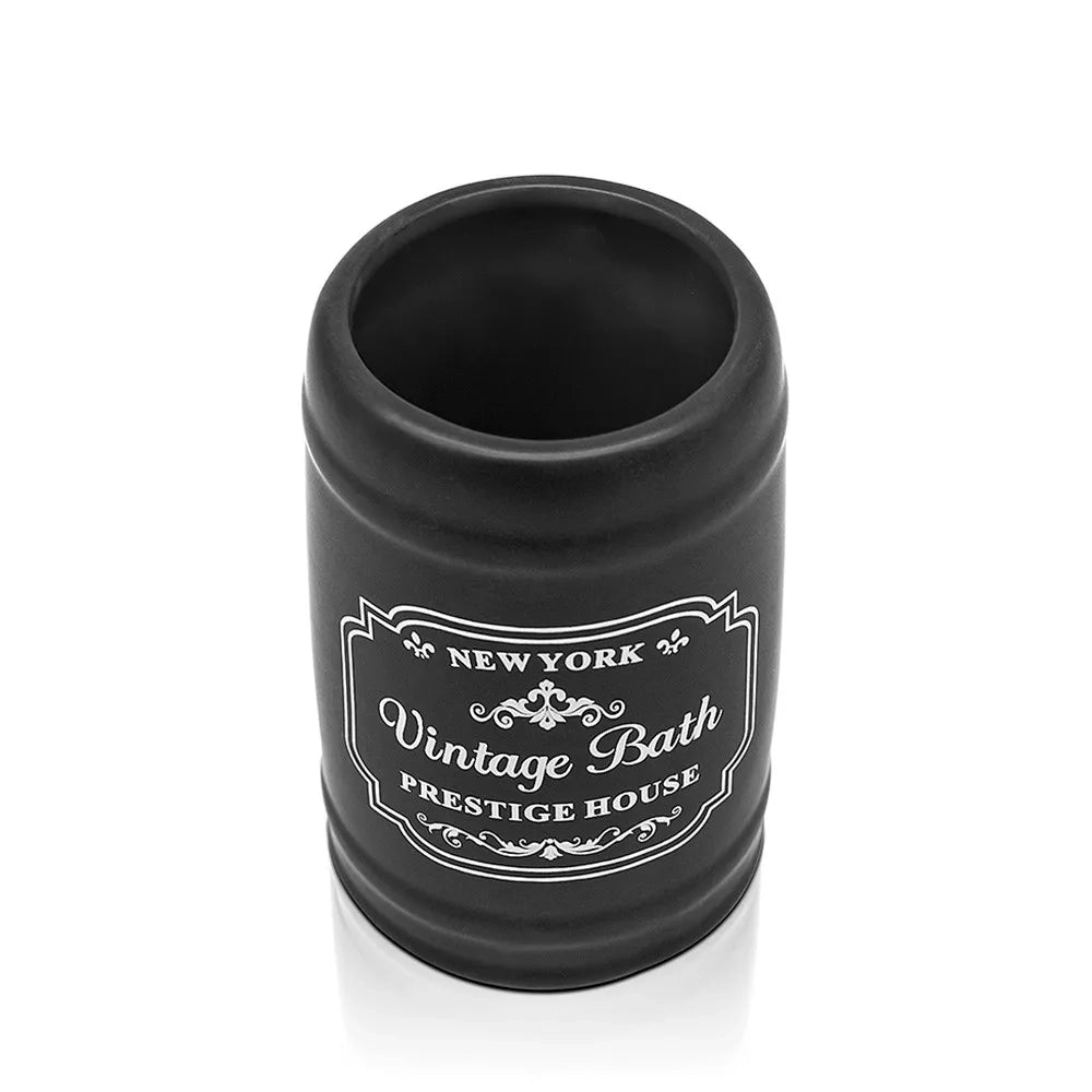 Set accessori bagno dispenser sapone e portaspazzolini in ceramica nera vintage