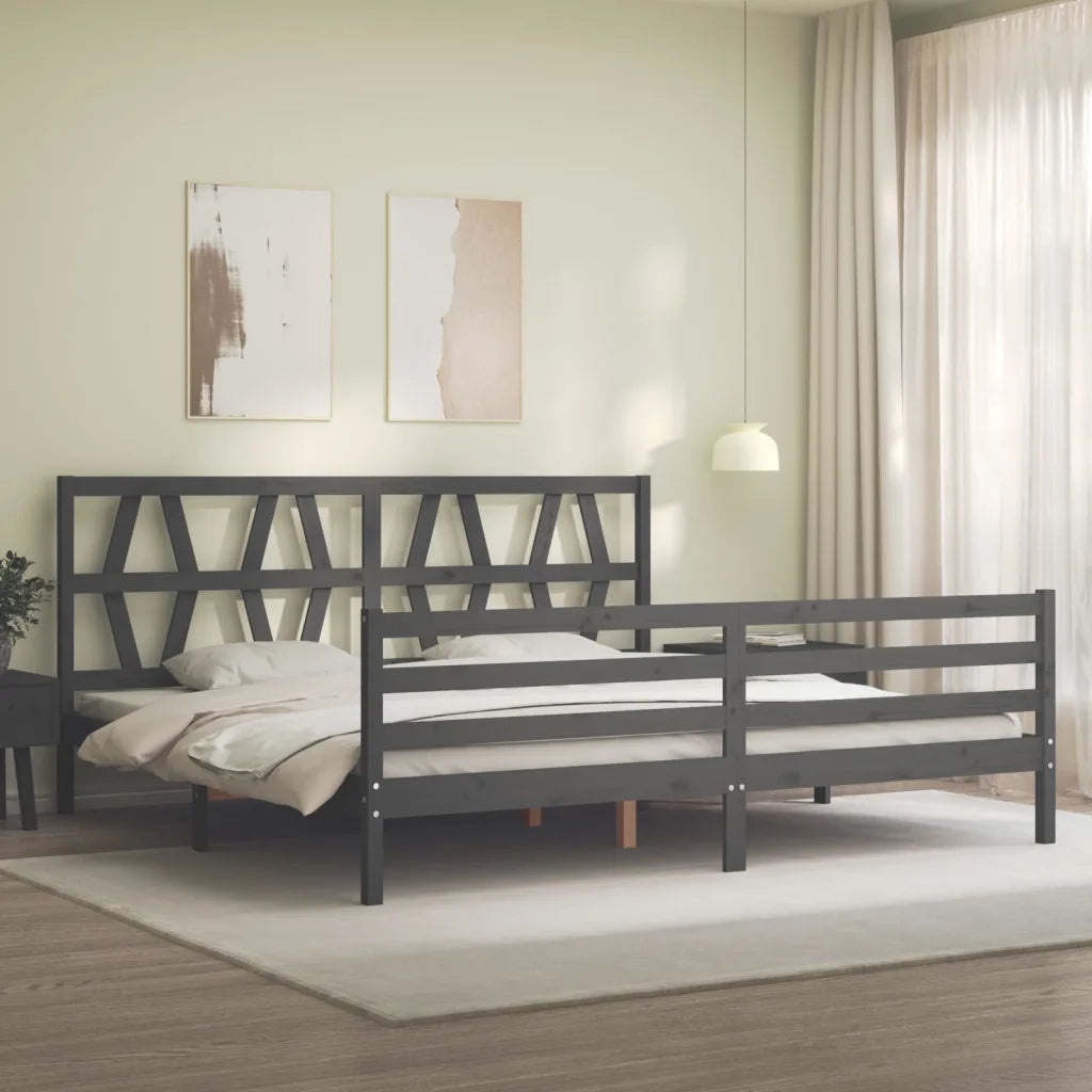 Giroletto con Testiera Grigio 200x200 cm in Legno Massello 3194398