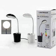 Trade Shop - Lampada Da Tavolo Scrivania Con Portapenne 3 Watt 15led 16v A Luce Calda In 2 Colori -