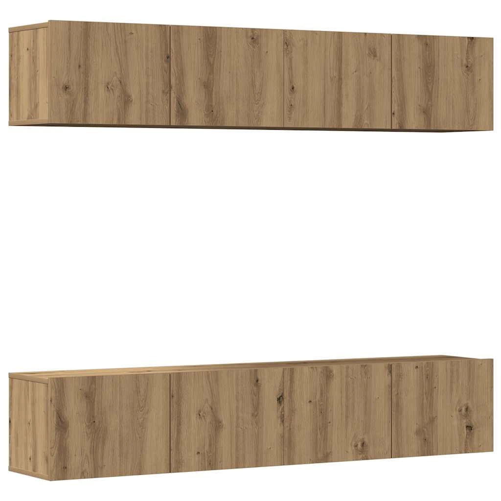 Set di 4 moderni mobili porta TV a parete dal design pulito 80 x 30 x 30 cm realizzati in legno di rovere ingegnerizzato lavorazione artigianale 02_0055855