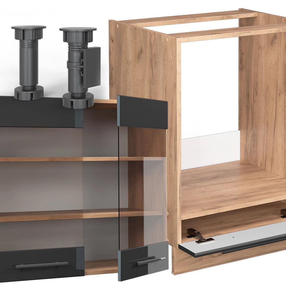 Vicco Cucina angolare completa Antracite lucido/oro power oak 160 x 190 cm , PL Antracite