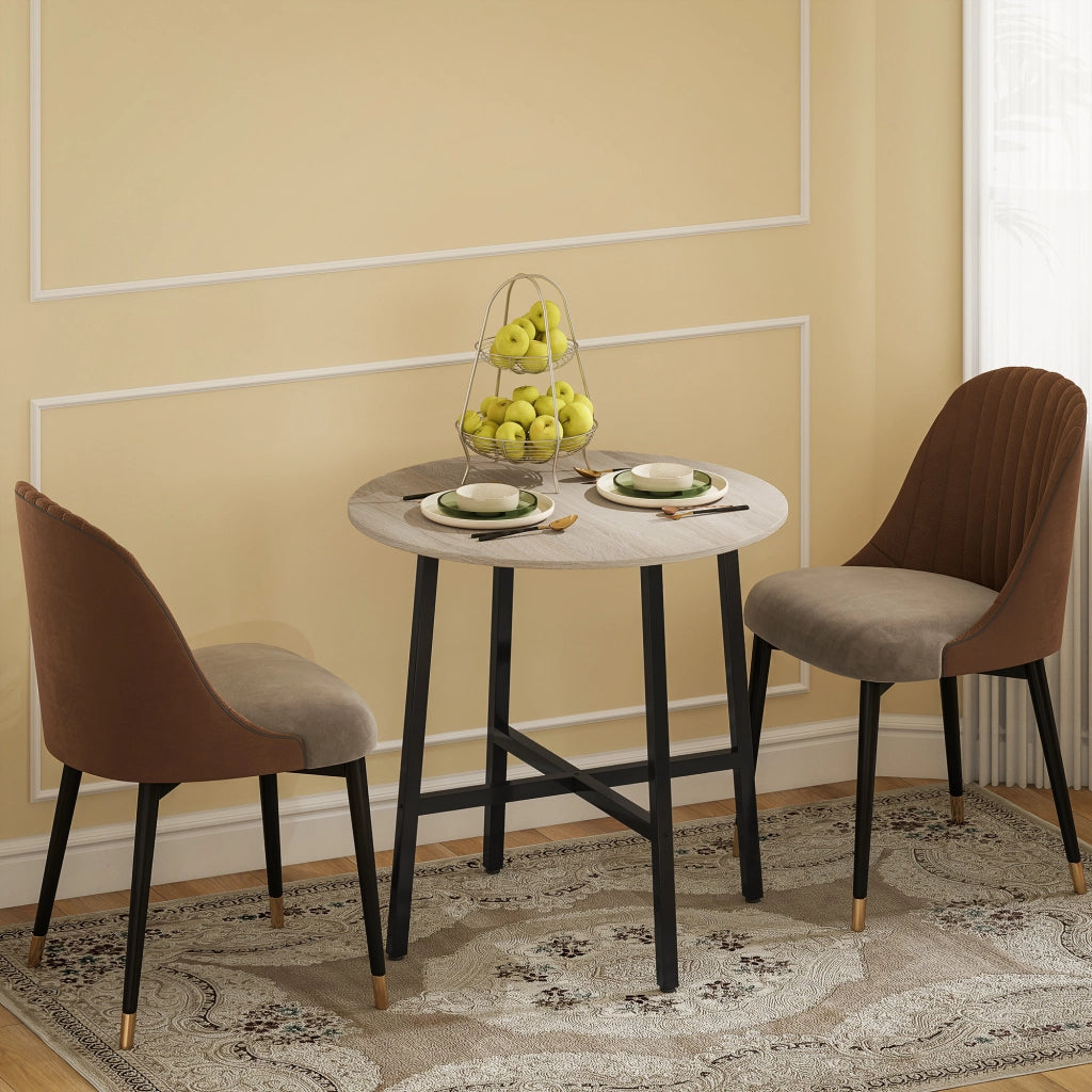 Tavolo da Pranzo Rotondo in Legno e Acciaio ¨C Zephmum ¨C Nero e Legno ?80x75 cm