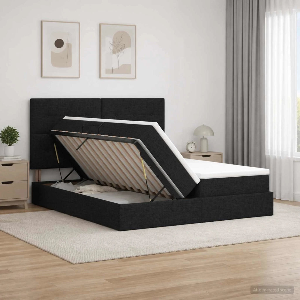 Letto con Contenitore con testiera Nero 200 x 200 cm Tessuto 3459797