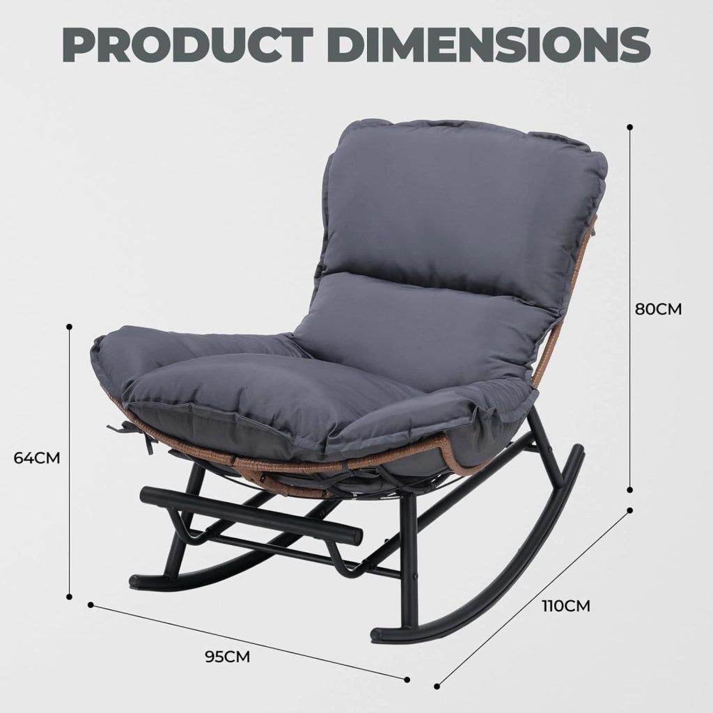 Sedia a dondolo, poltrona relax, struttura in acciaio, poggiapiedi estraibile, portata fino a 136 kg, per dormire, soggiorno, terrazza, giardino, grigio