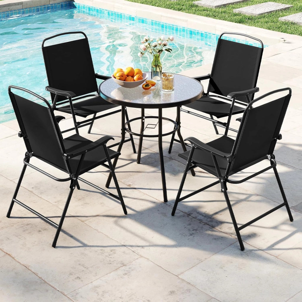 Set di 6 mobili da giardino con ombrellone, mobili da terrazza, 4 sedie pieghevoli con tavolo, set di mobili da balcone per 4 persone, set da giardino per giardino, balcone, terrazza