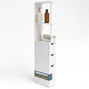 Mobiletto Salvaspazio Bagno Multiuso 33x15x136 cm in Legno Bianco