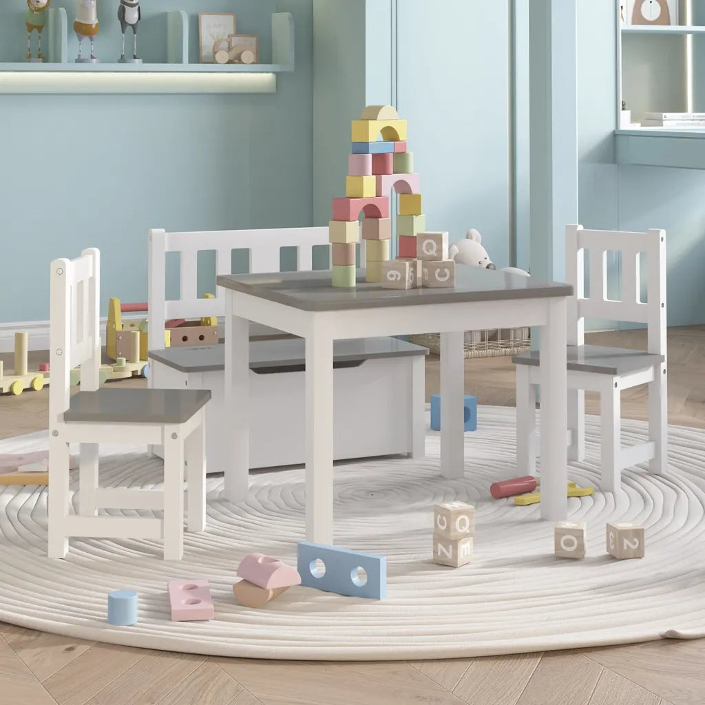 Set Tavolo e Sedie per Bambini 4 Pezzi Bianco e Grigio in MDF CFW5931682
