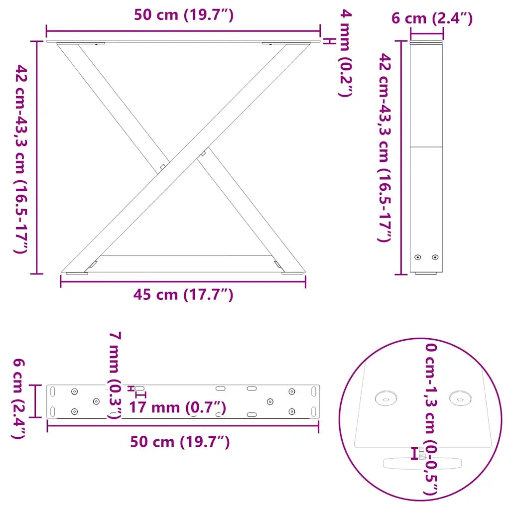 Gambe per Tavolino da Caffè 2 pz Nere 50x(42-43,3) cm Acciaio 4012704