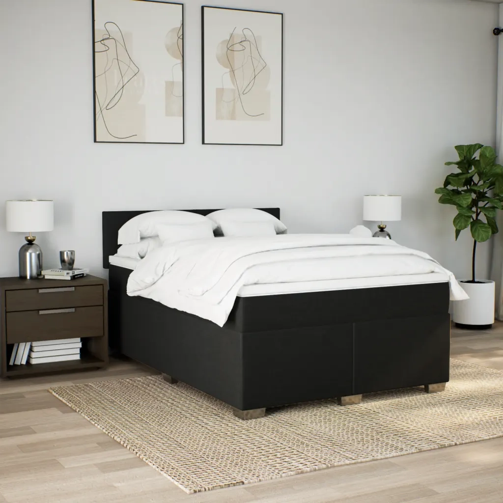 Giroletto a Molle con Materasso Nero 140x200 cm in Tessuto