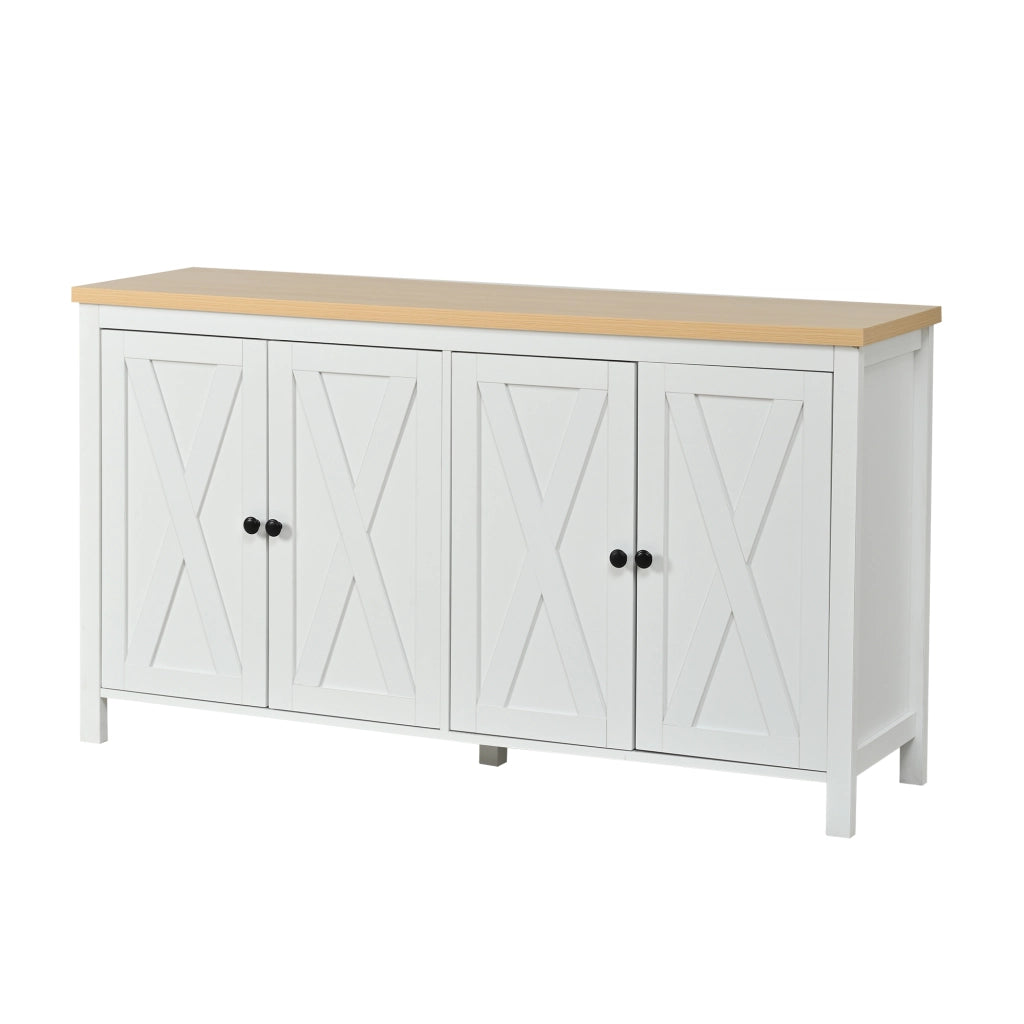 Credenza bianca 140x40x78 cm con 4 ante, 2 ripiani regolabili, struttura in MDF, portata 30 kg, stile moderno