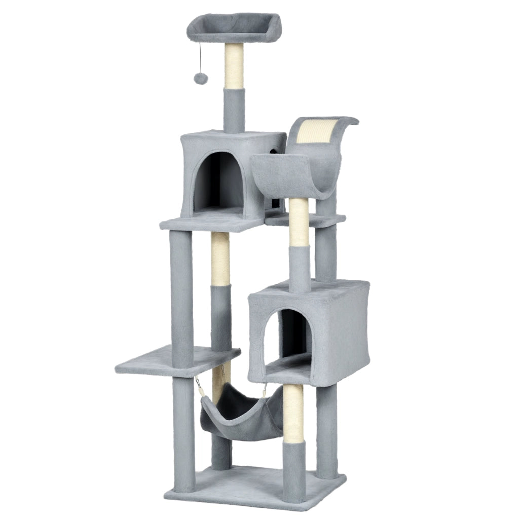 Albero per Gatti con Lettino e Casette ¨C Zephmum ¨C Grigio e Bianco 55x49x177 cm