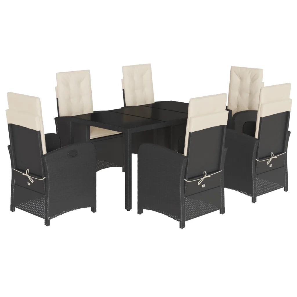 Set da Pranzo da Giardino 7 pz Nero con Cuscini in Polyrattancod mxl 113548