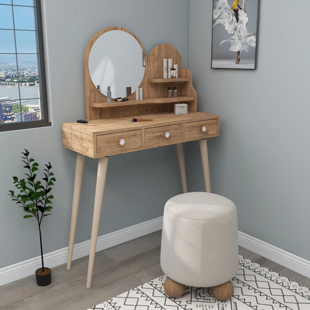 Mobile da Trucco Larino, Toeletta Specchio Incluso, 74x35x131h cm Marrone Rovere
