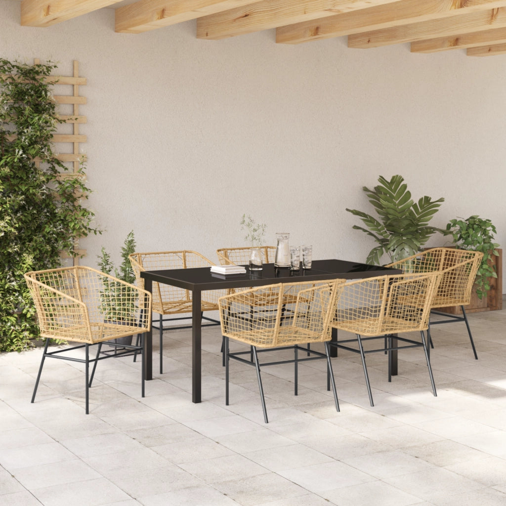 Set da Pranzo da Giardino in 7 pezzi Rattan Poli Marrone