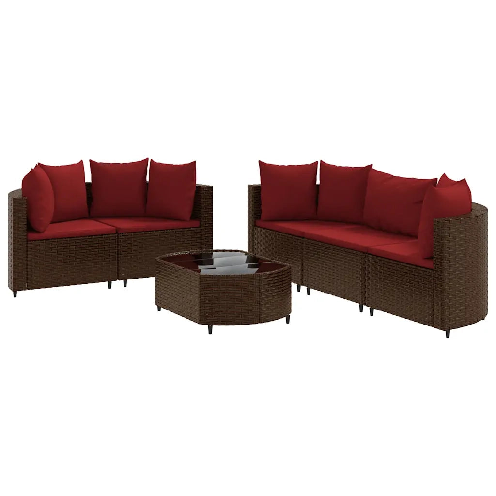 Set Divano da Giardino 6 pz con Cuscini Marrone in Polyrattan