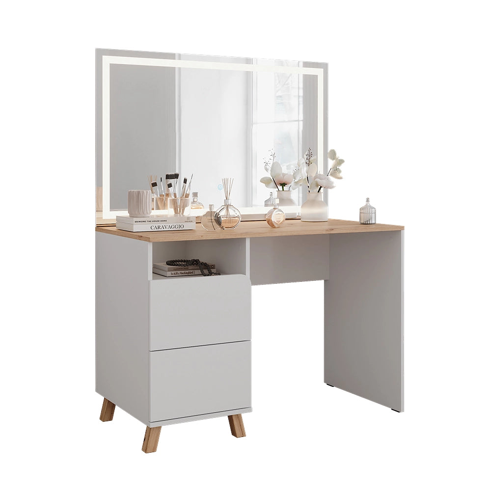 Vicco Tavolo da toeletta Bianco/Artisan 110 cm con specchio a LED