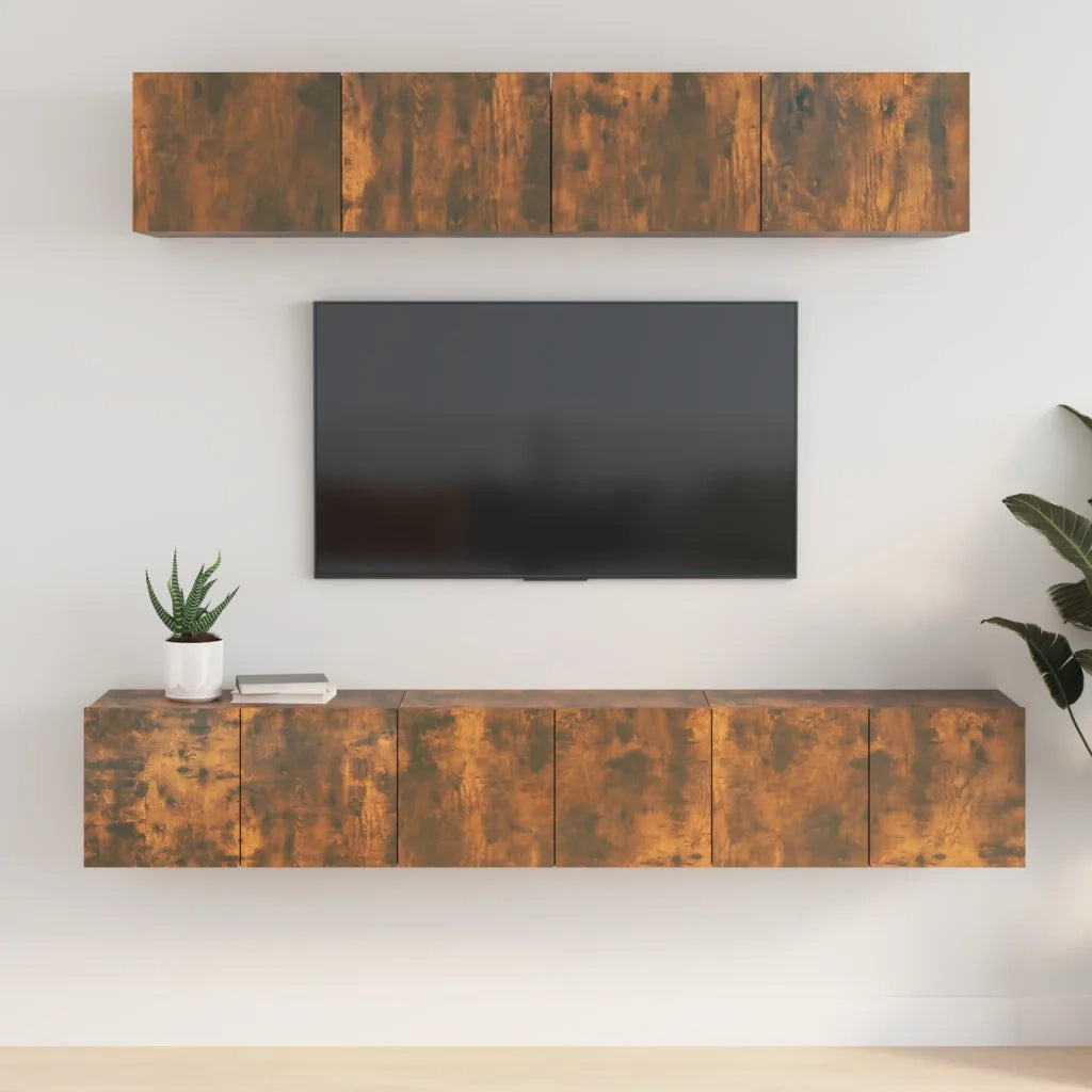 Set di Mobili Porta TV 5 pz Rovere Fumo in Legno Multistrato 3114427