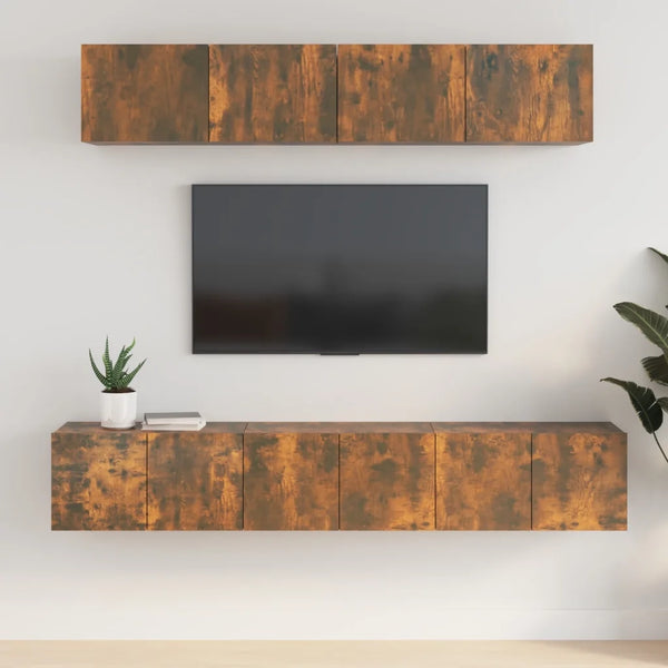 Set di Mobili Porta TV 5 pz Rovere Fumo in Legno Multistrato 3114427