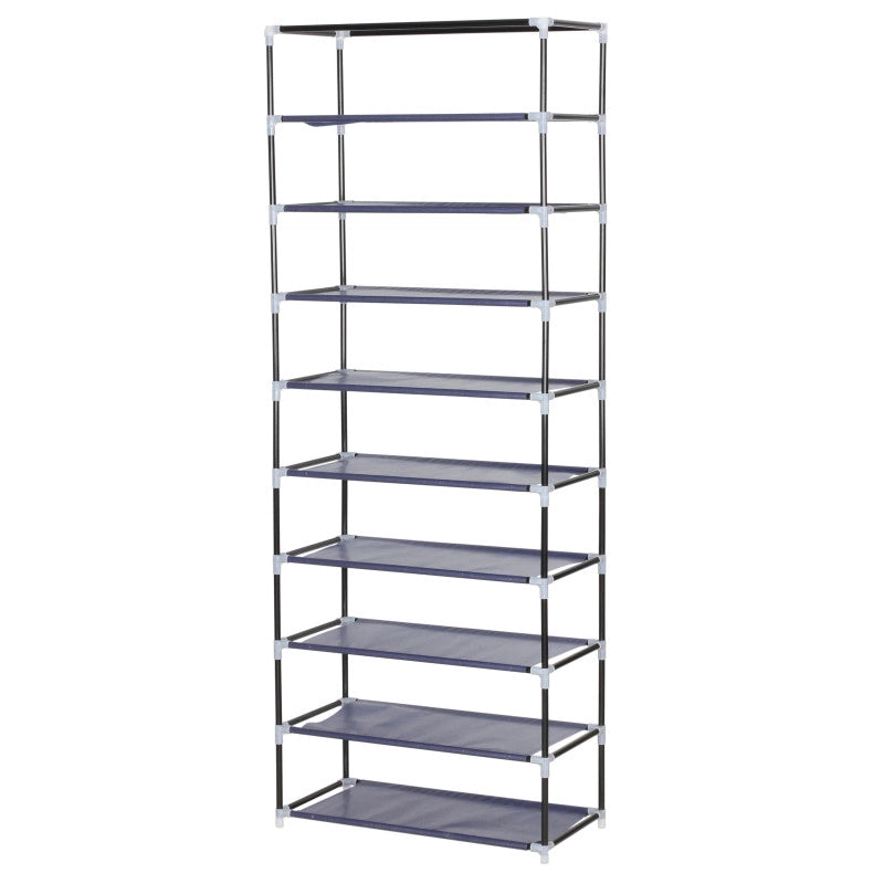 Set di 4 Scarpiere Armadio In Tnt 9 Ripiani Con Struttura Metallo 61x30x160cm Blu