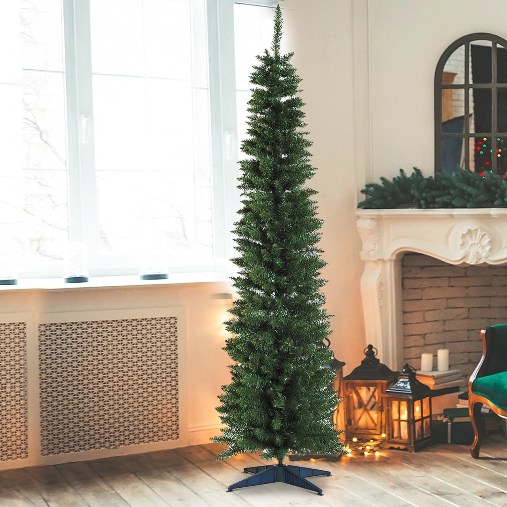 EasyComfort Albero di Natale Slim Artificiale 180 cm con Rami Realistici, Albero di Natale Alto e Stretto con Base Pieghevole, Verde