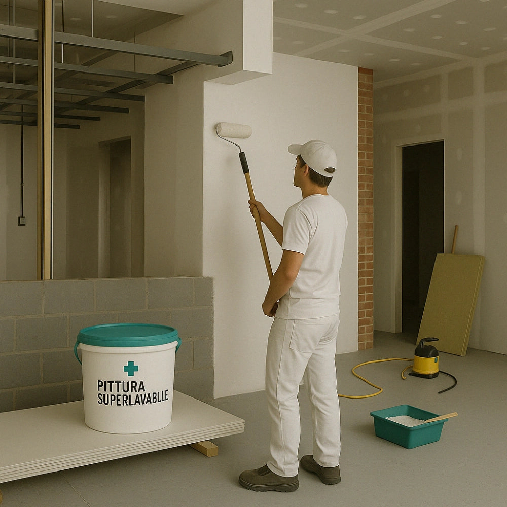 Set 1 idrolastra cartongesso h2 ba13 1200x2000 pittura superlavabile 2,5 l