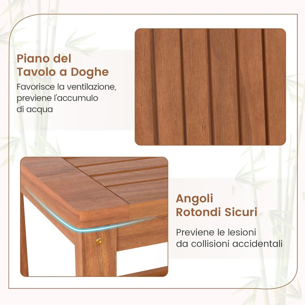 Tavolino Laterale da Esterno a 2 Livelli, Tavolino da Caffè in Legno Massello con Ripiano Portaoggetti, Tavolo Quadrato in Stile Rustico per Patio, Giardino, Veranda e Soggiorno