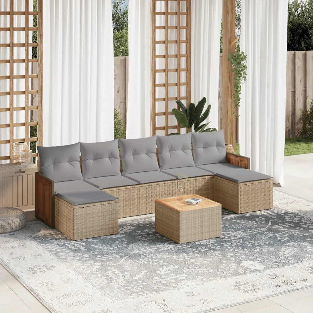 Set Divano da Giardino 8 pz con Cuscini Beige in Polyrattan 3260323