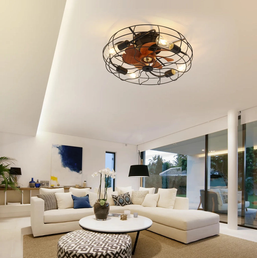 Ventilatore da soffitto 20'' a basso profilo con luce; 7 pale; telecomando; nero