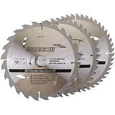 Lame per seghe circolari in TCT da 24, 40, 48 denti 3 p.zi 210 x 30 anelli 25 e 16 mm