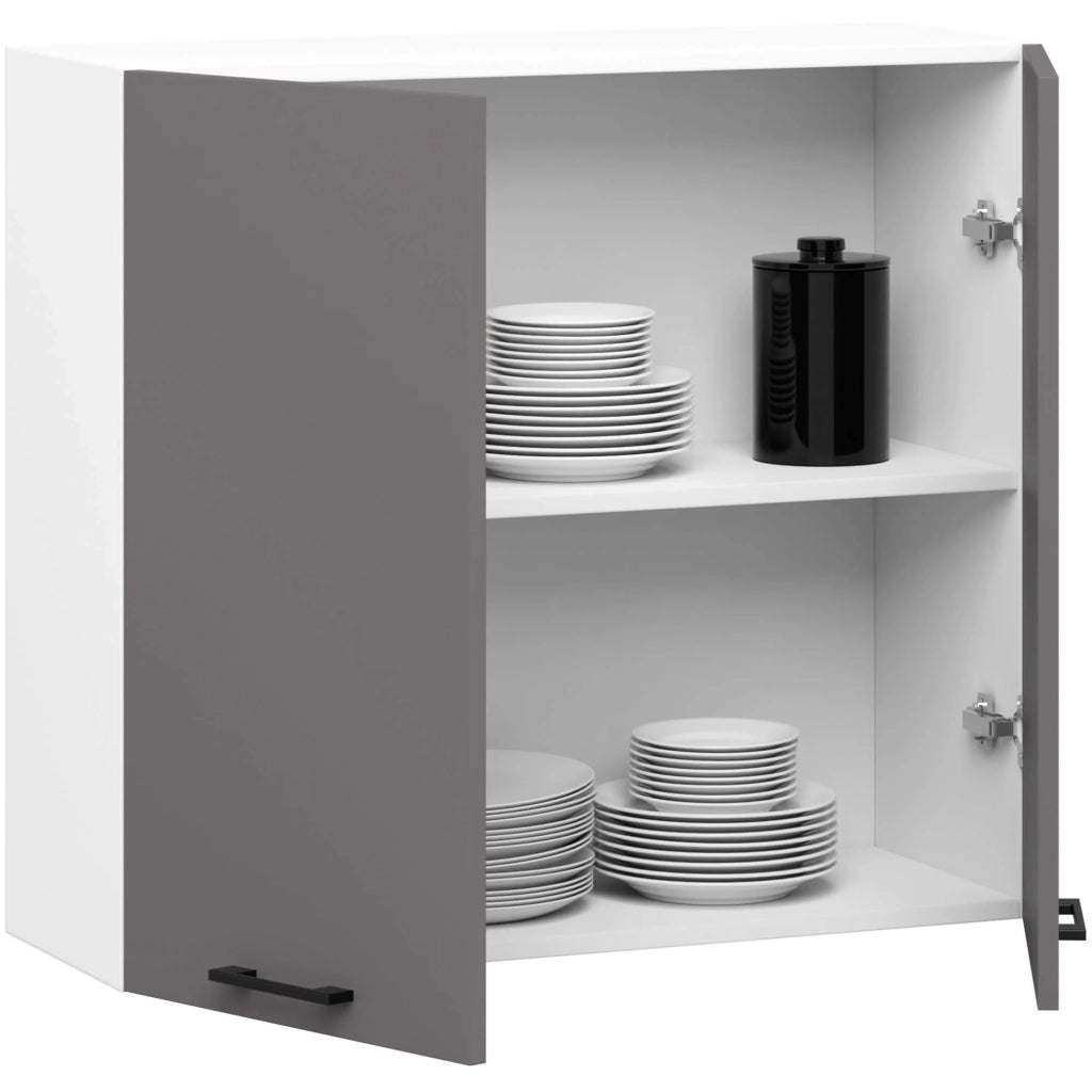 Mobile da cucina pensile sistema AKORD OLIWIA Bianco 80 cm 2 ante inserto frontale Grigio Grafite 80x30x72 cm