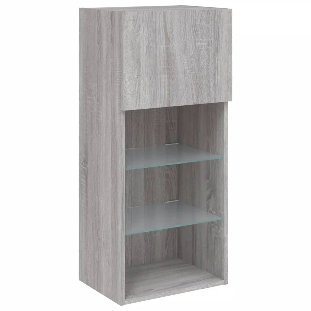 vidaXL Mobili TV a Muro con LED 5pz Grigio Sonoma in Legno Multistrato