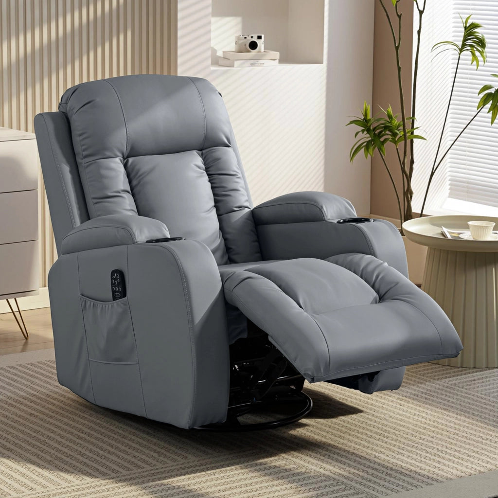 Poltrona relax massaggiante elettrica reclinabile con funzione dondolo e riscaldamento ¨C Xylo ¨C grigio chiaro