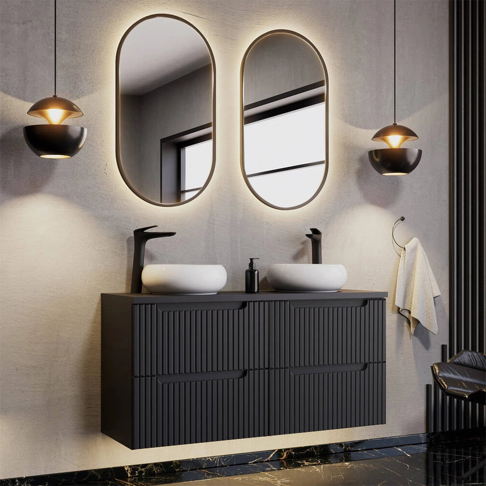 Mobile Sottolavabo Doppio da Parete NEWPORT con 4 Cassetti 160 x 60 x 40 cm - Nero [en.casa]