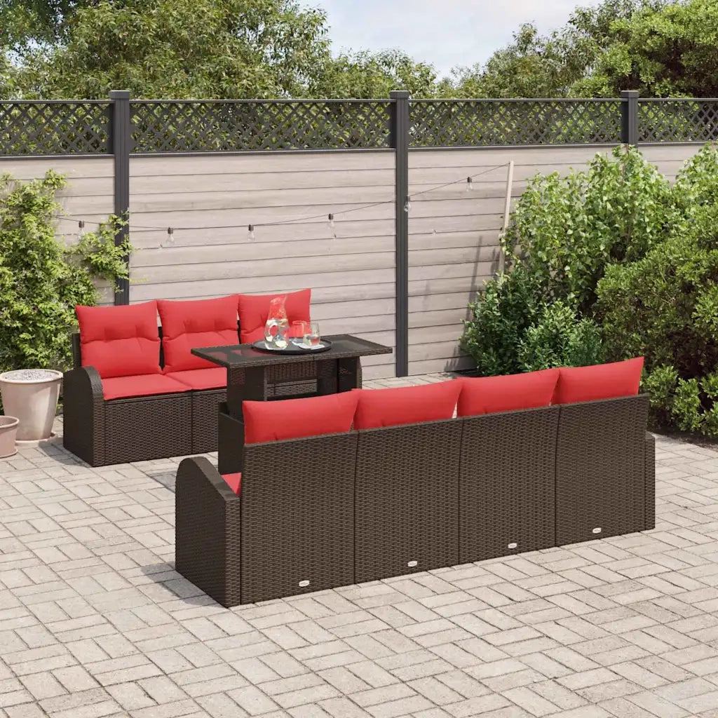 Set Divano da Giardino 8 pcs Marrone Poly Rattan