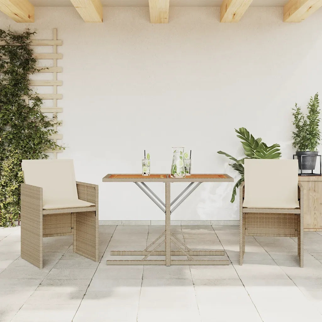 Set da BistrÃ² 3 pz con Cuscini Beige in Polyrattancod mxl 90998