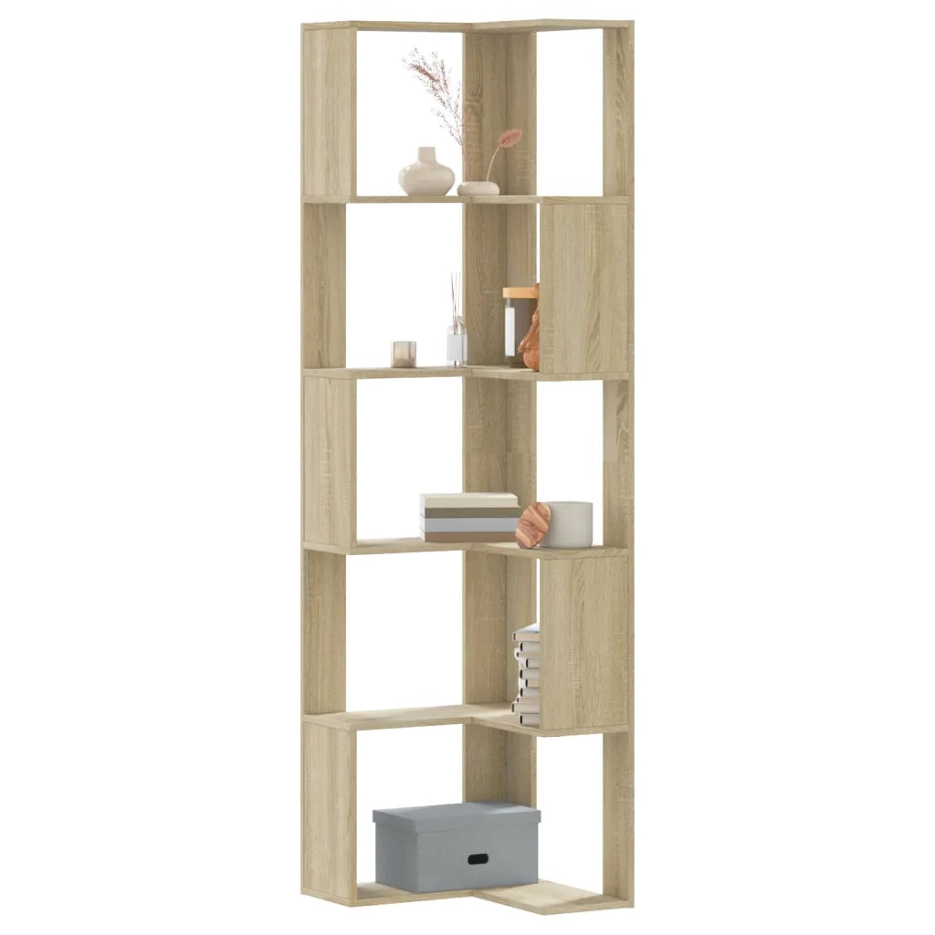 Libreria Angolare 5 Ripiani-Scaffale per Libri-Mobile di Stoccaggio Rovere Sonoma 50x50x179 cm Legno