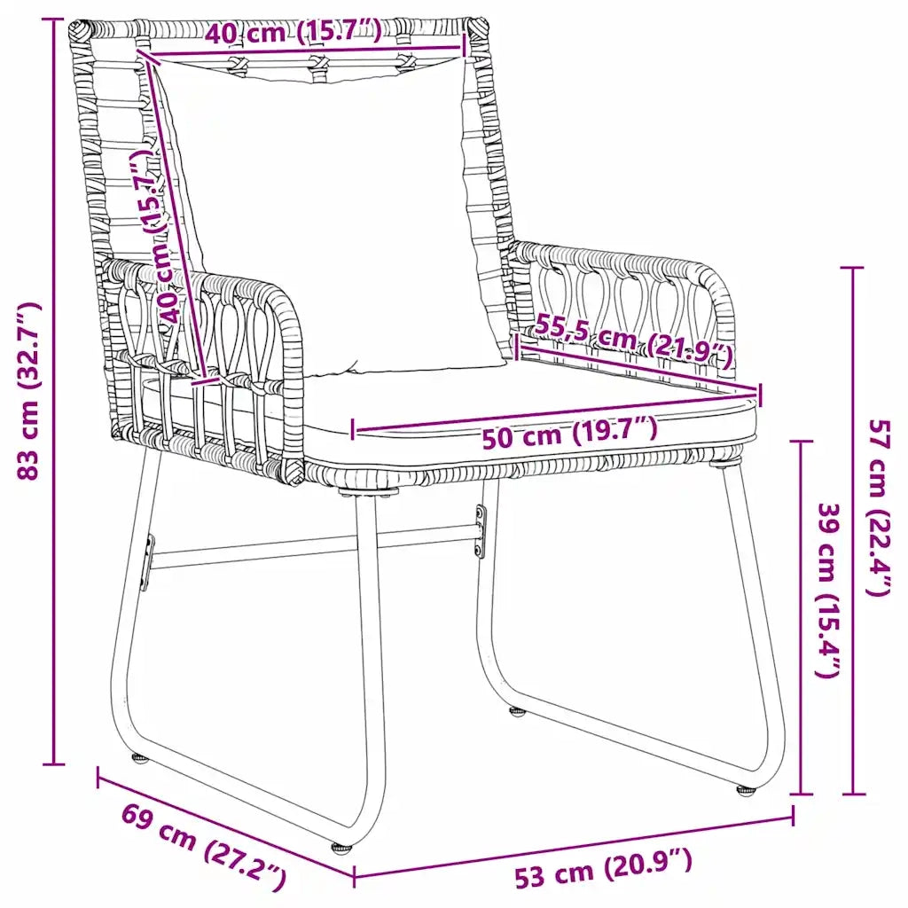 Set da Pranzo per Giardino 3 pcs Nero e antracite polyrattan 42010352