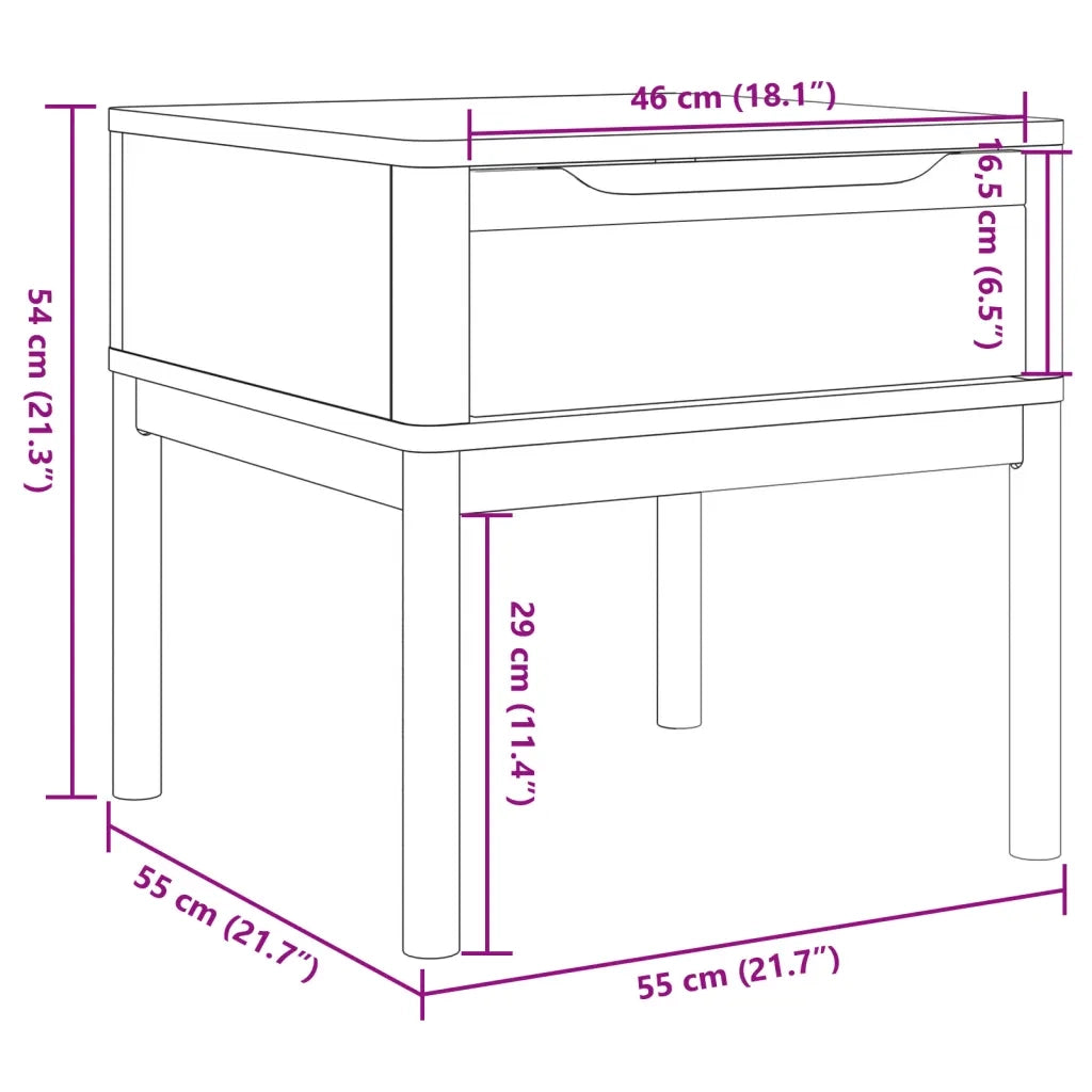 Tavolo per Lampada FLORO 55x55x54 cm Marrone Cera Legno di Pino CFW8782809