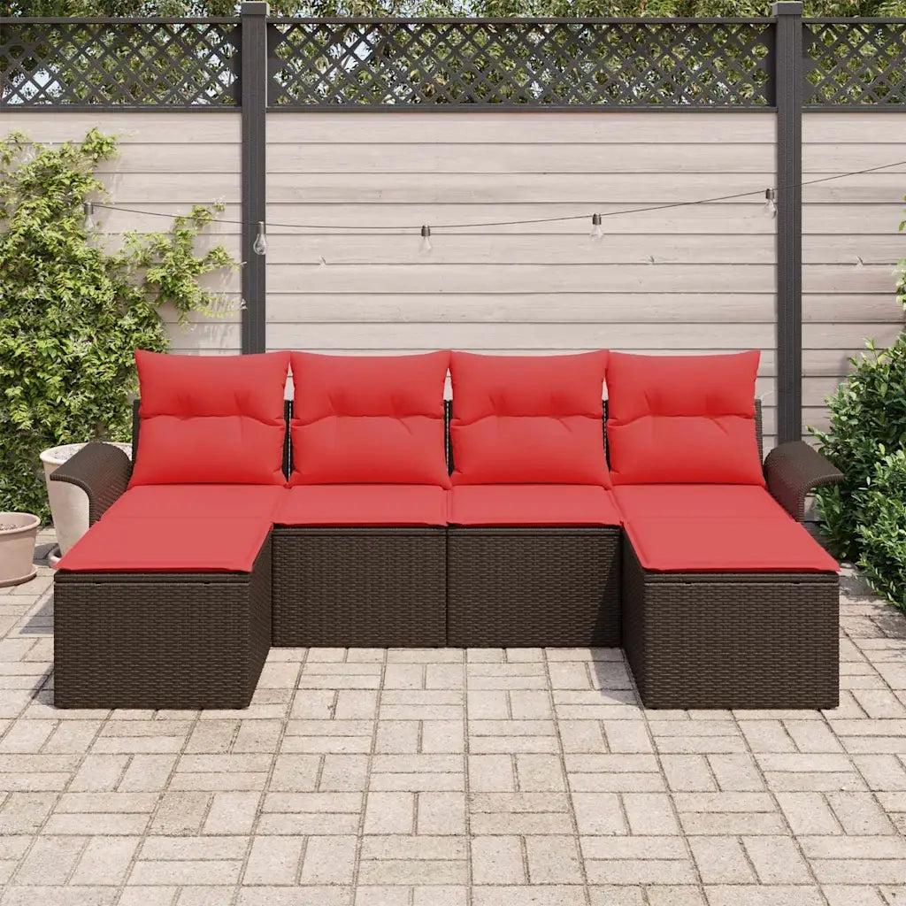 Set Divano da Giardino con cuscino 6 pcs Marrone polyrattan