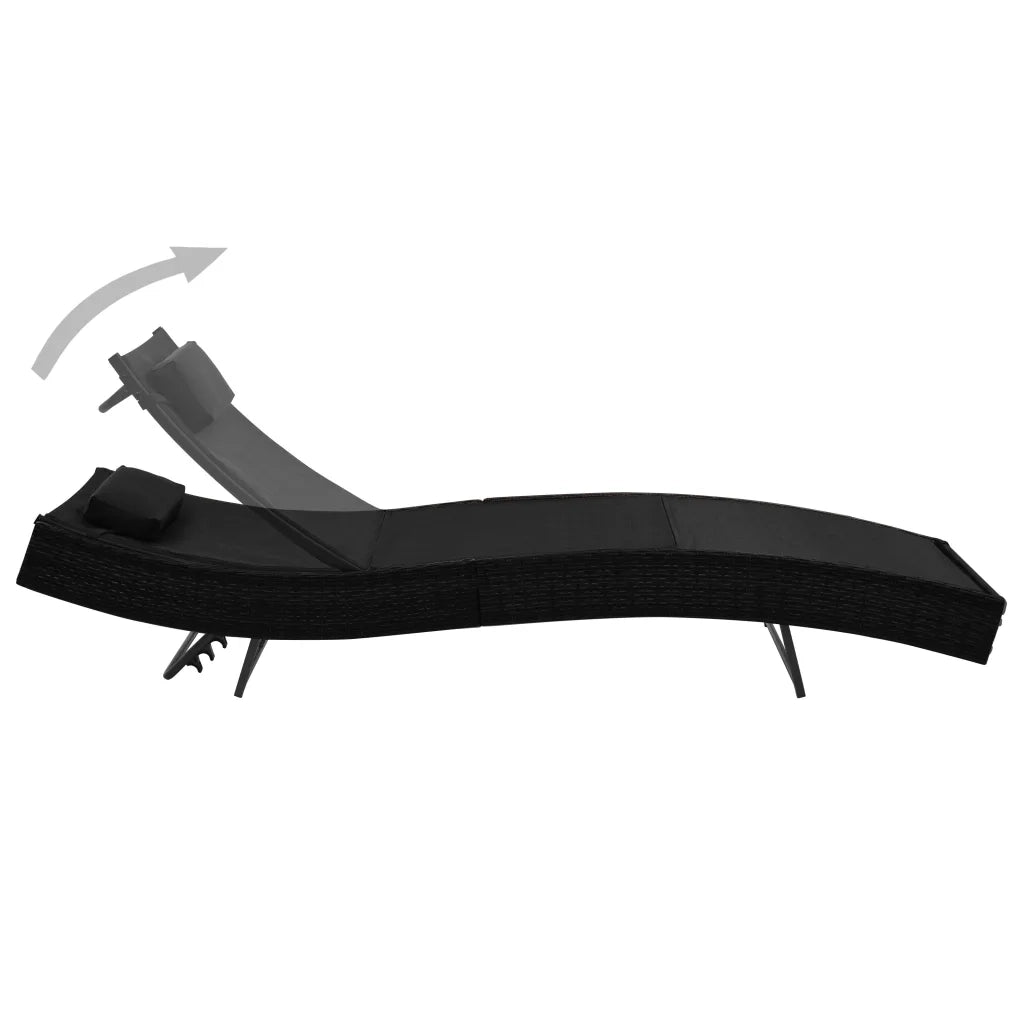 Lettini Prendisole 2 pz e Tavolo in Polyrattan e Textilene Nero cod mxl 27911