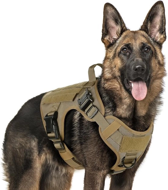 Harnas per Cane con Manubrio - Vest Tattico per Cani Grandi - Adattabile e Duraturo - Ideale per l'Addestramento e all'Esterno, M, Verde Militare