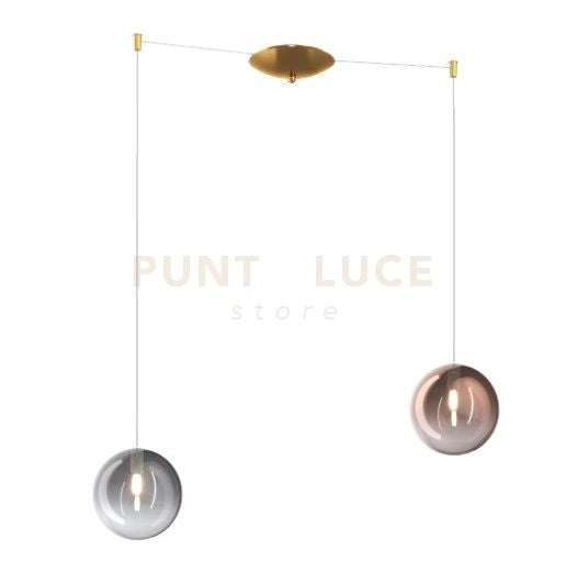 SOSPENSIONE OTTONE SAT. 2 LUCI SPOSTABILE VETRI FU + RA 1184OS-S2 S-MC