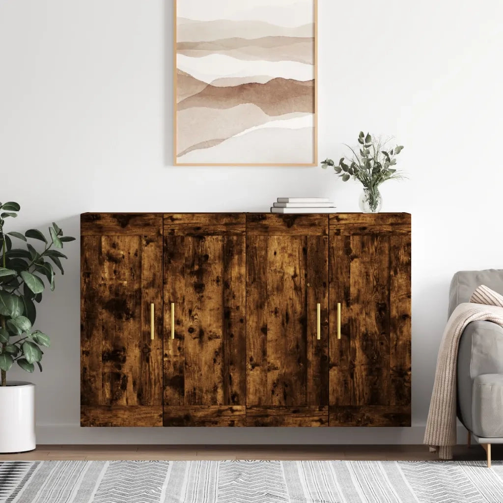 Armadietti a Parete 2 pz Rovere Fumo in Legno Multistrato 3198006